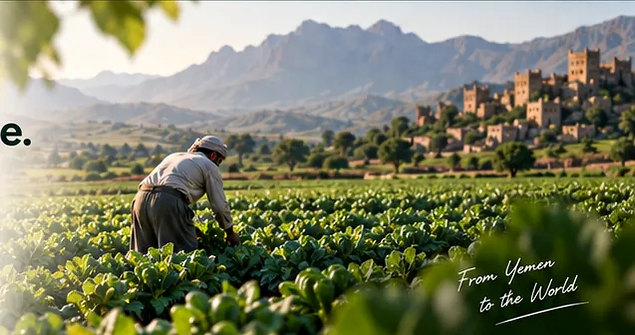 Farmer working in a vegetable field with mountain landscape