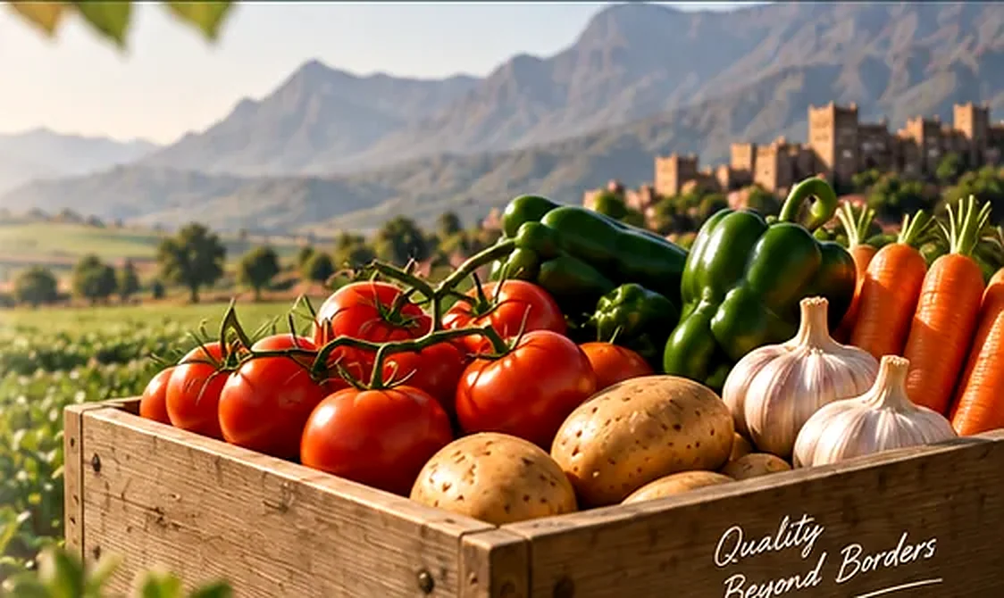Fresh mixed vegetables in a wooden crate